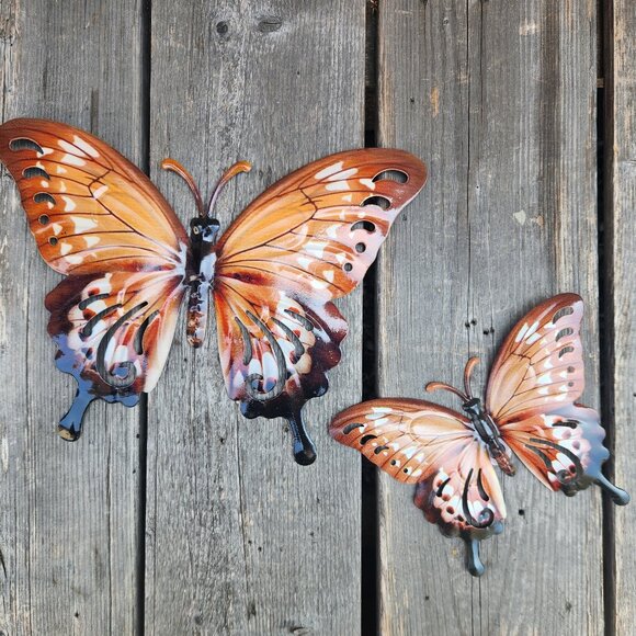 Metal Brown Butterfly Wall Decor Home Decor Set of 2, 10.5" and 6.5" - Picture 1 of 6